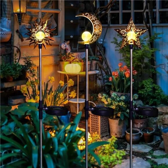 Solar Lights Outdoor Garden Decorations Sun Moon Star Stake Light - Picture 3 of 7